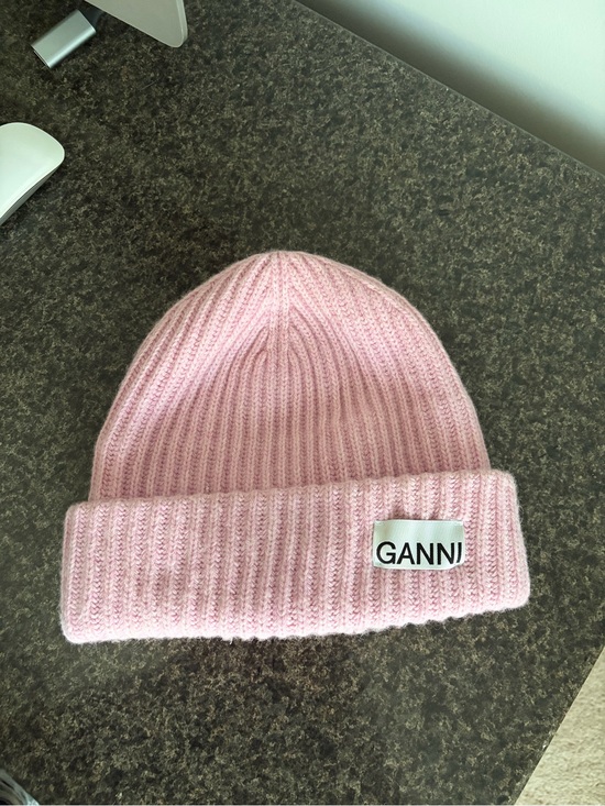 Ganni Accessories - Ganni Light Pink Ribbed Folded Cuff Beanie